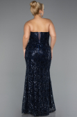Robe De Fiançailles Grande Taille Longue Perlé Bleu Marine ABU5347