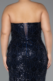 Robe De Fiançailles Grande Taille Longue Perlé Bleu Marine ABU5347