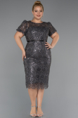 Robe De Invitation Grande Taille Midi Perlé Anthracite ABK2449