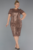 Robe De Invitation Grande Taille Midi Perlé Cuivre ABK2449