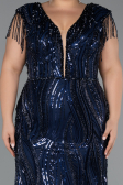 Robe Grande Taille Squameuse Longue Bleu Marine ABU5384