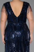 Robe Grande Taille Squameuse Longue Bleu Marine ABU5384