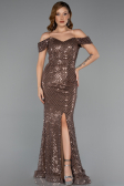 Robe de Soirée Longue Perlé Brun ABU5401