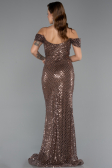 Robe de Soirée Longue Perlé Brun ABU5401