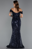 Robe de Soirée Longue Perlé Bleu Marine ABU5401