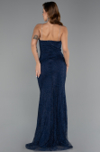 Robe de Soirée Longue Dantelle Bleu Marine ABU5407