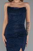 Robe de Soirée Longue Dantelle Bleu Marine ABU5407