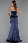 Robe de Soirée Longue Satin Bleu Marine ABU5417