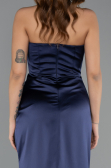 Robe de Soirée Longue Satin Bleu Marine ABU5417