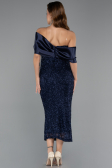 Robe De Soirée Midi Perlé Bleu Marine ABK2461