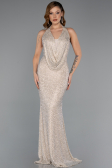 Robe de Soirée Longue Perlé Beige ABU5403