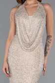Robe de Soirée Longue Perlé Beige ABU5403
