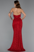 Robe de Soirée Longue Perlé Rouge ABU5403