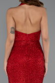 Robe de Soirée Longue Perlé Rouge ABU5403