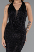 Robe de Soirée Longue Perlé Noir ABU5403