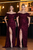 Robe De Soirée Grande Taille Squameuse Longue Rouge Bordeaux ABU4863