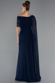 Robe de Soirée Longue Mousseline Bleu Marine ABU5418
