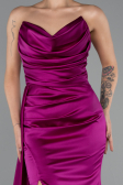 Robe de Soirée Longue Satin Fushia ABU4841