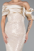 Robe de Soirée Longue Perlé Beige ABU5434