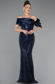 Robe de Soirée Longue Perlé Bleu Marine ABU5434