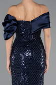 Robe de Soirée Longue Perlé Bleu Marine ABU5434
