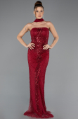 Robe de Soirée Longue Perlé Rouge Bordeaux ABU5438