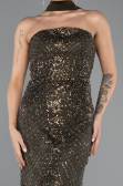 Robe de Soirée Longue Perlé Kaki Foncé ABU5438