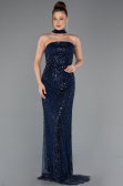 Robe de Soirée Longue Perlé Bleu Marine ABU5438
