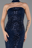 Robe de Soirée Longue Perlé Bleu Marine ABU5438
