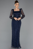 Robe de Soirée Longue Perlé Bleu Marine ABU5431
