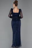 Robe de Soirée Longue Perlé Bleu Marine ABU5431