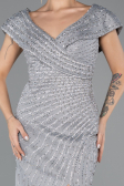 Robe De Fiançailles Grande Taille Longue Perlé Gris ABU5444