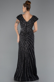Robe De Fiançailles Grande Taille Longue Perlé Noir ABU5444