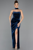 Robe de Soirée Longue Velours Bleu Marine ABU4405