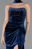 Robe de Soirée Longue Velours Bleu Marine ABU4405