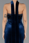 Robe de Soirée Longue Velours Bleu Marine ABU4405