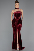 Robe de Soirée Longue Velours Rouge Bordeaux ABU5437
