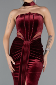 Robe de Soirée Longue Velours Rouge Bordeaux ABU5437