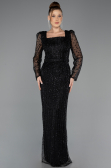 Robe de Soirée Longue Perlé Noir ABU5431