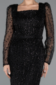 Robe de Soirée Longue Perlé Noir ABU5431