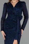 Robe De Soirée Midi Perlé Bleu Marine ABK2466