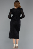 Robe De Soirée Midi Perlé Noir ABK2466