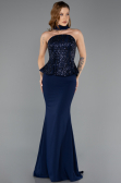 Robe de Soirée Longue Mousseline Bleu Marine ABU5457