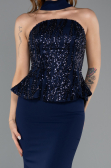 Robe de Soirée Longue Mousseline Bleu Marine ABU5457