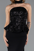 Robe de Soirée Longue Mousseline Noir ABU5457