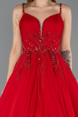 Robe De Soirée De Créateur Longue Mousseline Rouge ABU5465