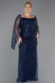 Robe De Soirée Grande Taille Longue Perlé Bleu Marine ABU5067
