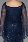 Robe De Soirée Grande Taille Longue Perlé Bleu Marine ABU5067