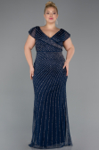 Robe de Soirée Grande Taille Longue Pierreux Bleu Marine ABU5439