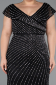 Robe de Soirée Grande Taille Longue Pierreux Noir ABU5439